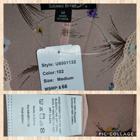 Suzanne Betro Peach floral lace blouse size medium - Picture 5 of 6